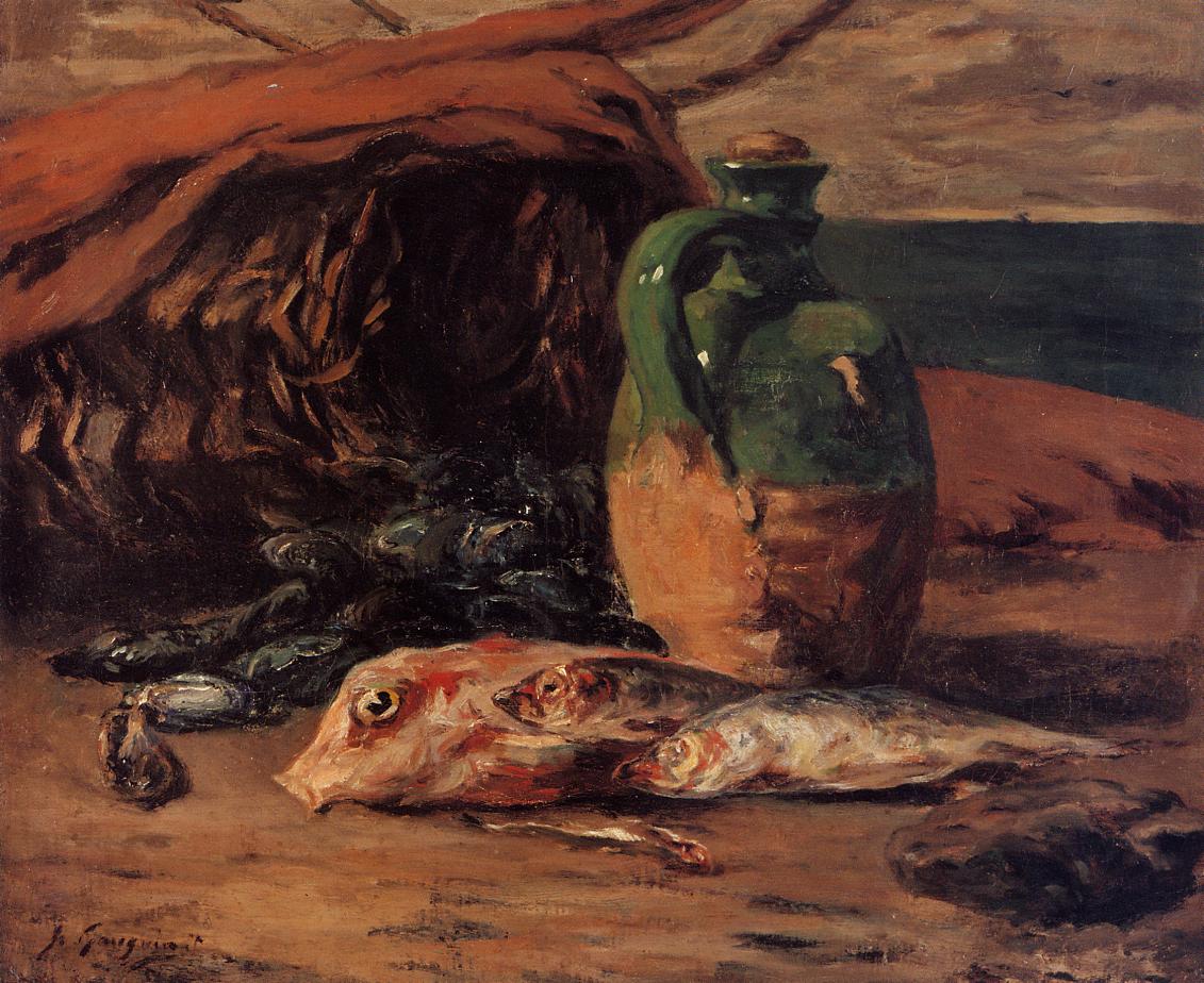 Still Life with Jug and Red Mullet - Paul Gauguin Painting